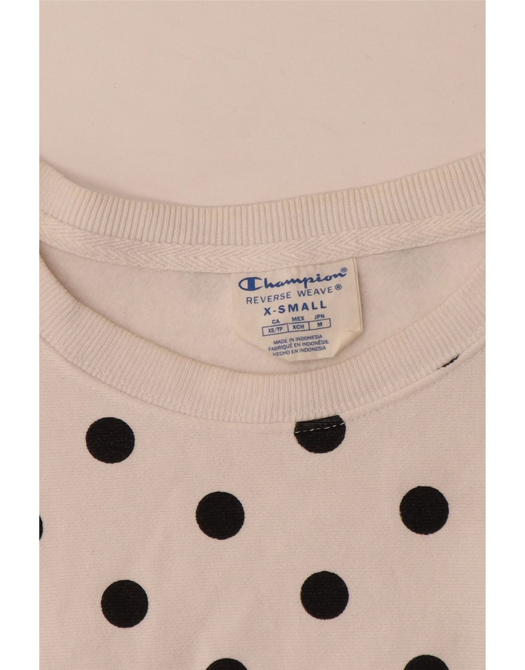 Champion feminino oversized moletom jumper UK 6 XS bolinhas brancas