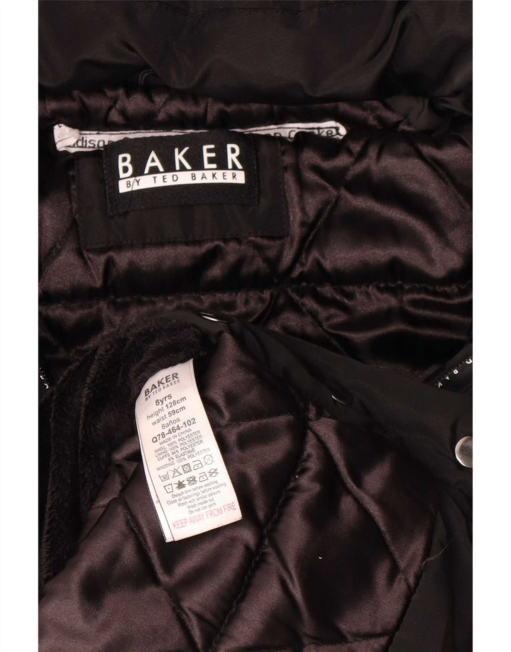 Casaco acolchoado com capuz gráfico feminino Ted Baker 7-8 anos poliéster preto