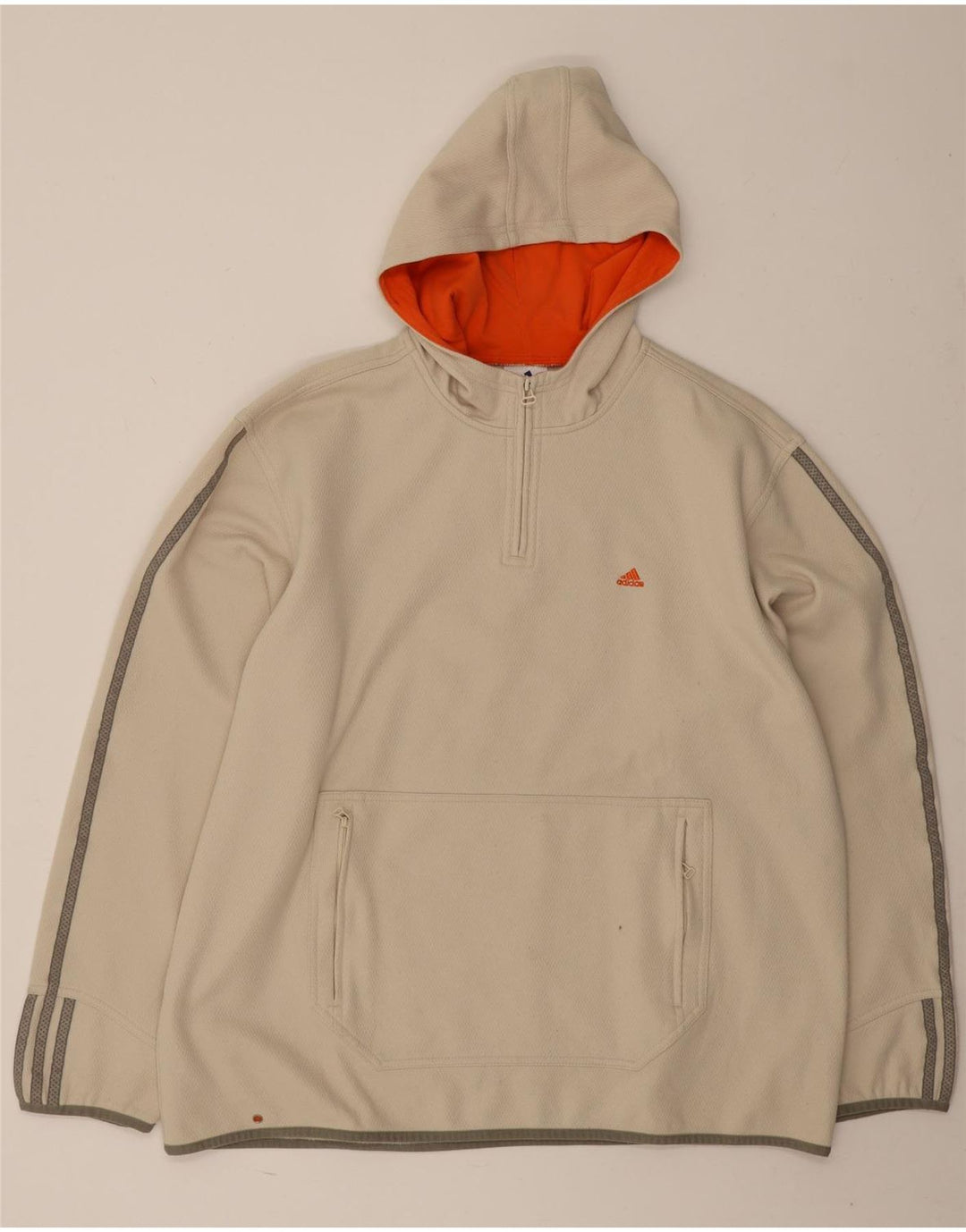 Adidas Mens Zip Neck Hoodie Jumper XL Bege Poliéster