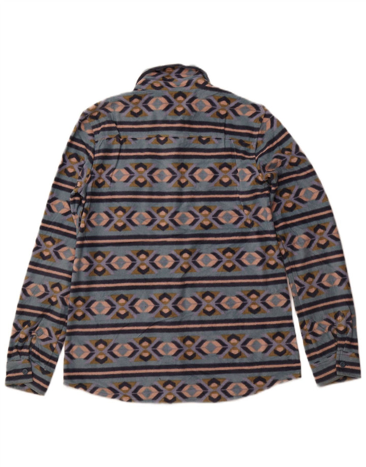 Camisa de lã feminina EDDIE BAUER Reino Unido 12 poliéster azul médio Fair Isle