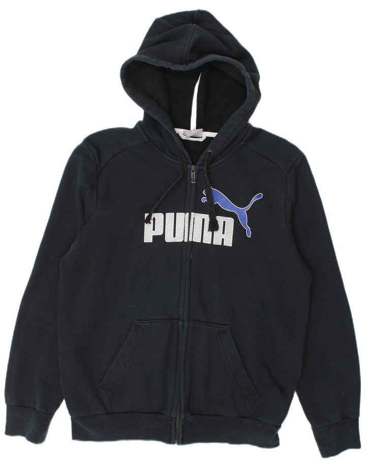 Suéter masculino Puma com capuz e zíper gráfico pequeno algodão preto