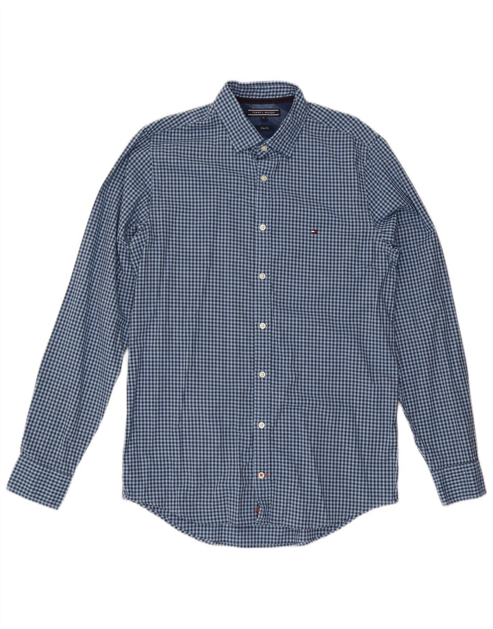 Camisa masculina Slim Fit Tommy Hilfiger de algodão guingão azul médio