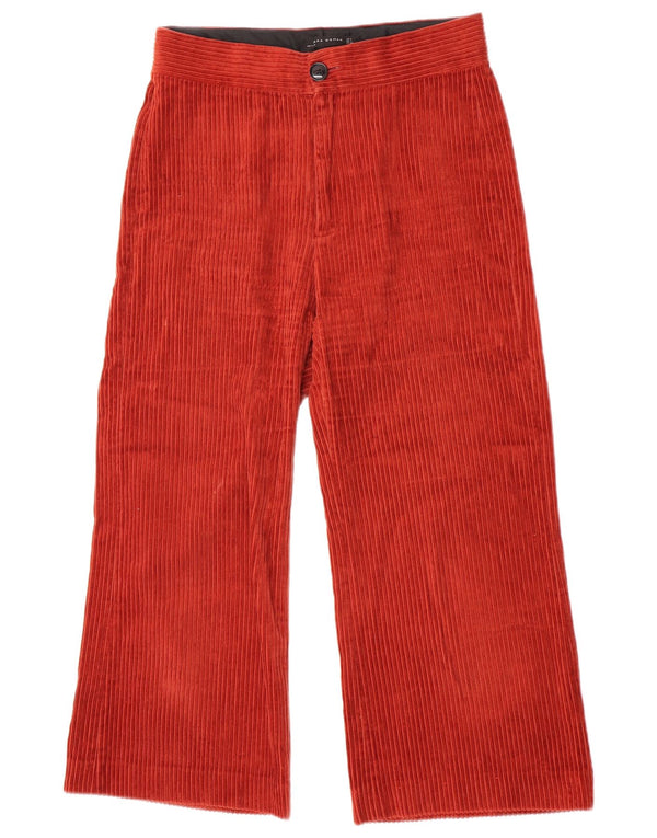 Zara Calça feminina de veludo cotelê com perna larga médio W28 L24 vermelha