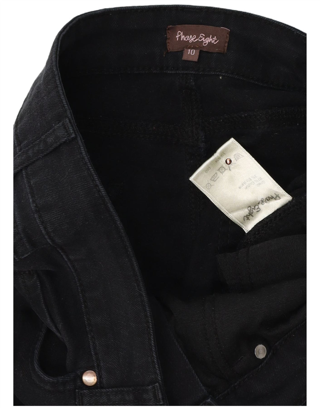 Fase oito jeans femininos slim uk 10 pequeno w32 l32 algodão preto