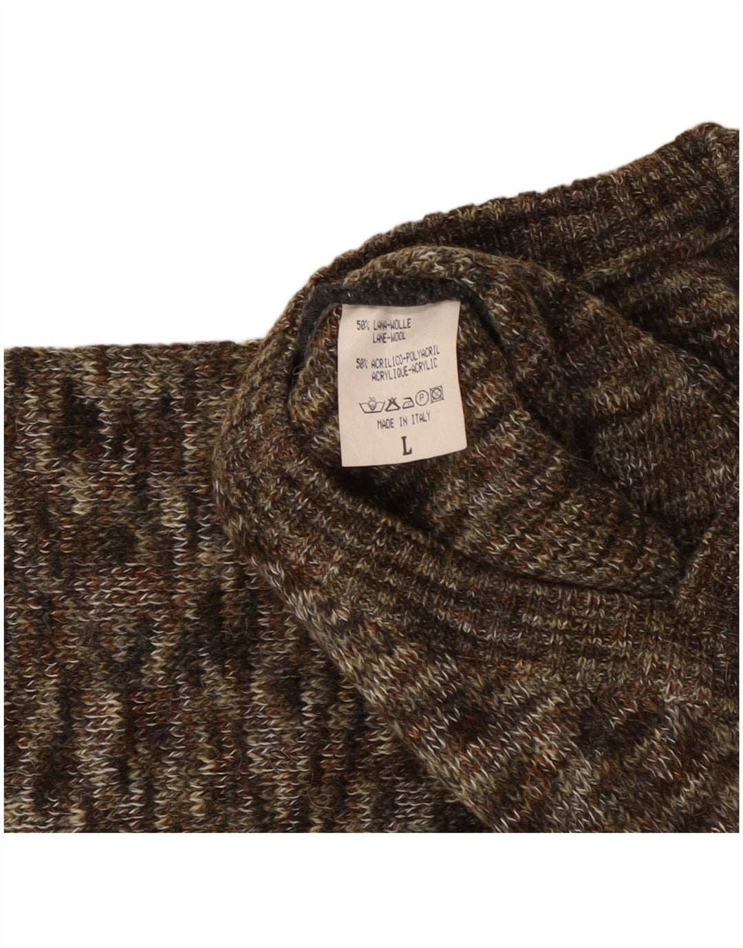 Suéter masculino VINTAGE com decote em V grande lã manchada marrom
