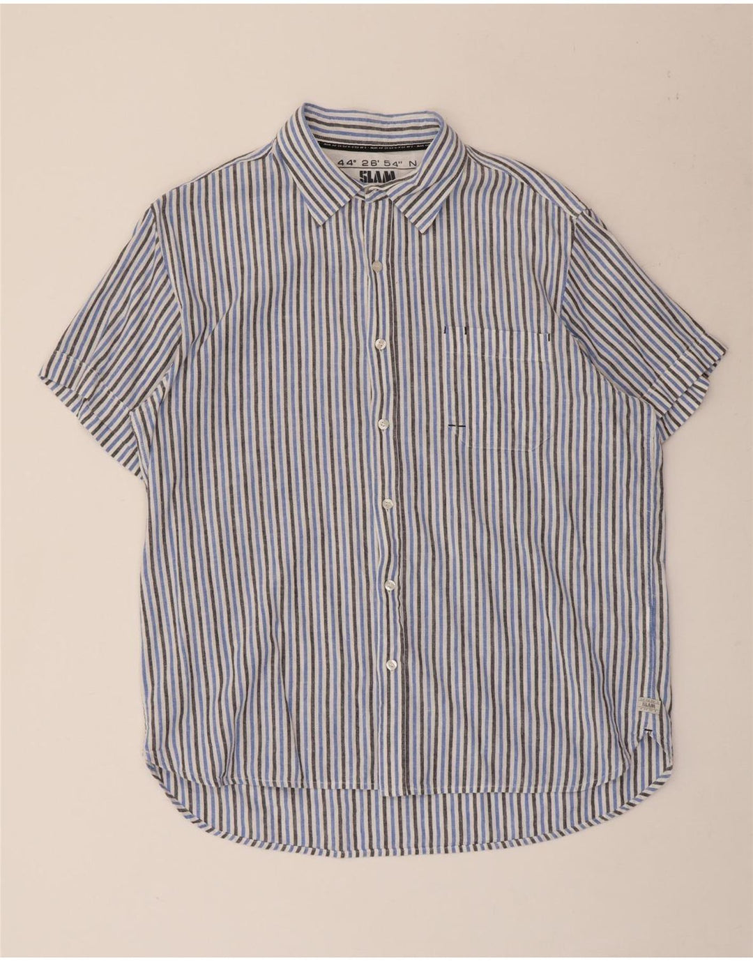 Camisa masculina Slam de manga curta 2XL algodão listrado azul