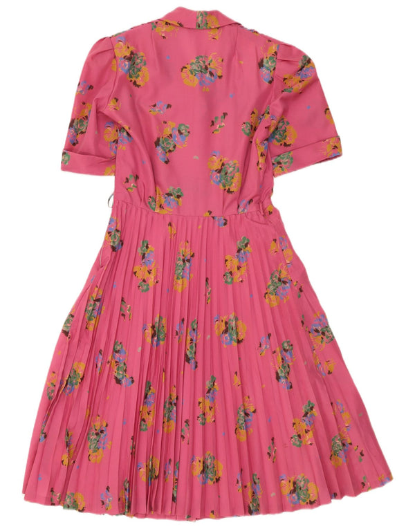 Vestido vintage feminino linha A UK 12 médio rosa floral