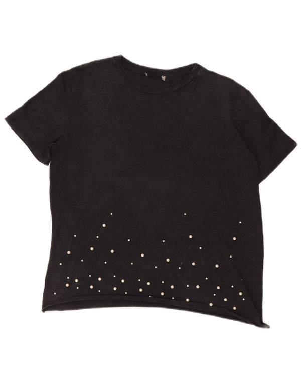 Camiseta feminina vintage UK 14 grande preta