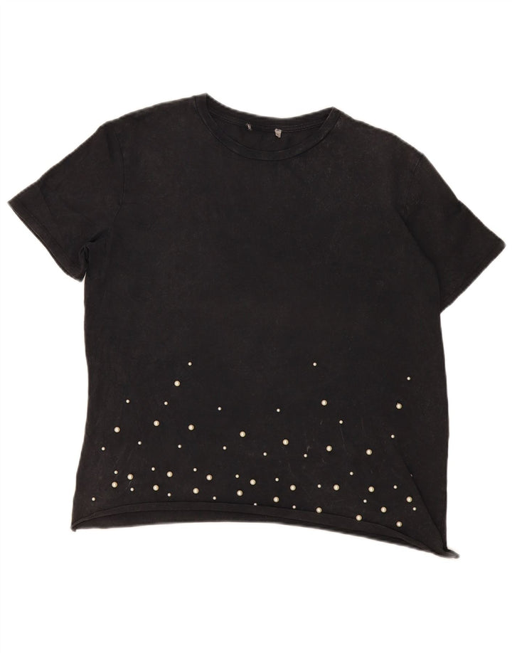 Camiseta feminina vintage UK 14 grande preta