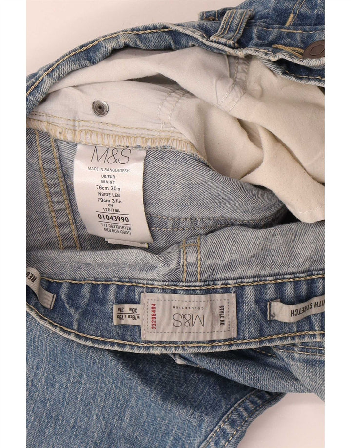 Calça jeans reta regular masculina Marks & Spencer W30 L31 algodão azul