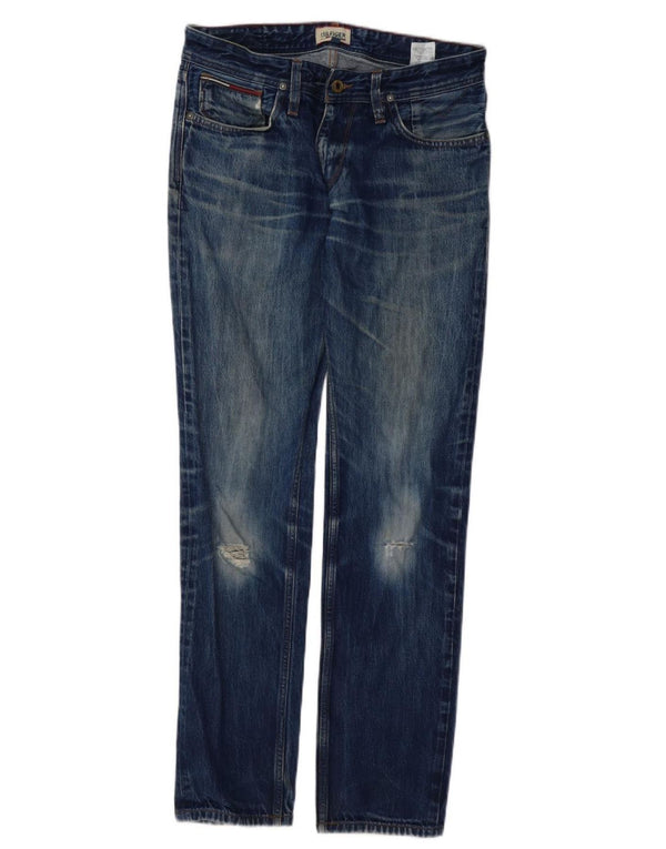 Tommy Hilfiger Masculino Distressed Slim Jeans W30 L32 Azul Algodão