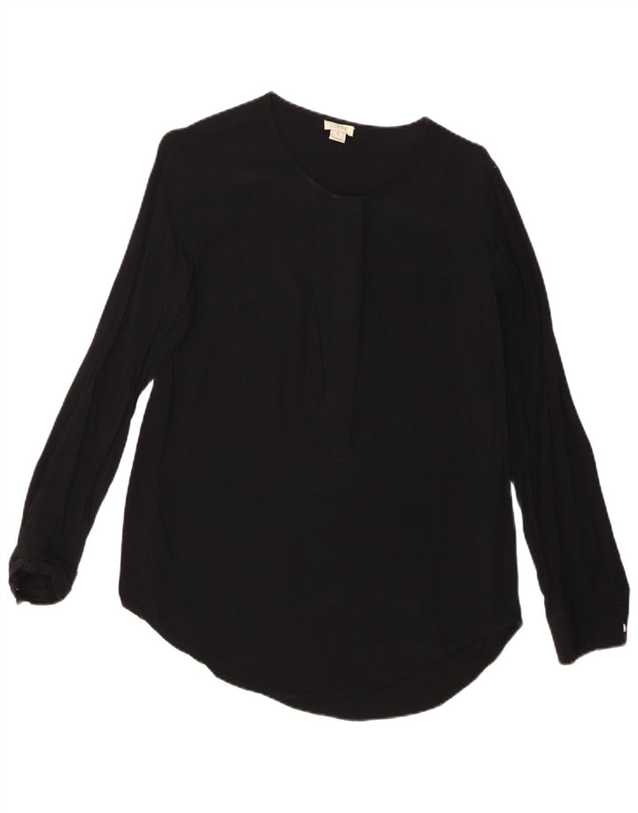 Blusa feminina de manga comprida J. CREW UK 10 pequena viscose preta