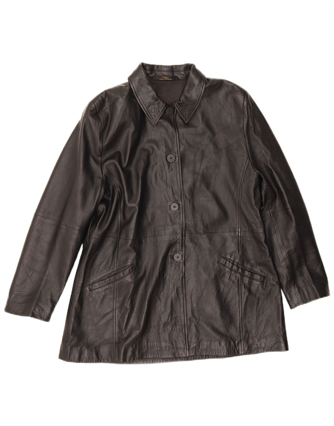 Jaqueta de couro feminina Marks & Spencer Reino Unido 16 grande couro preto