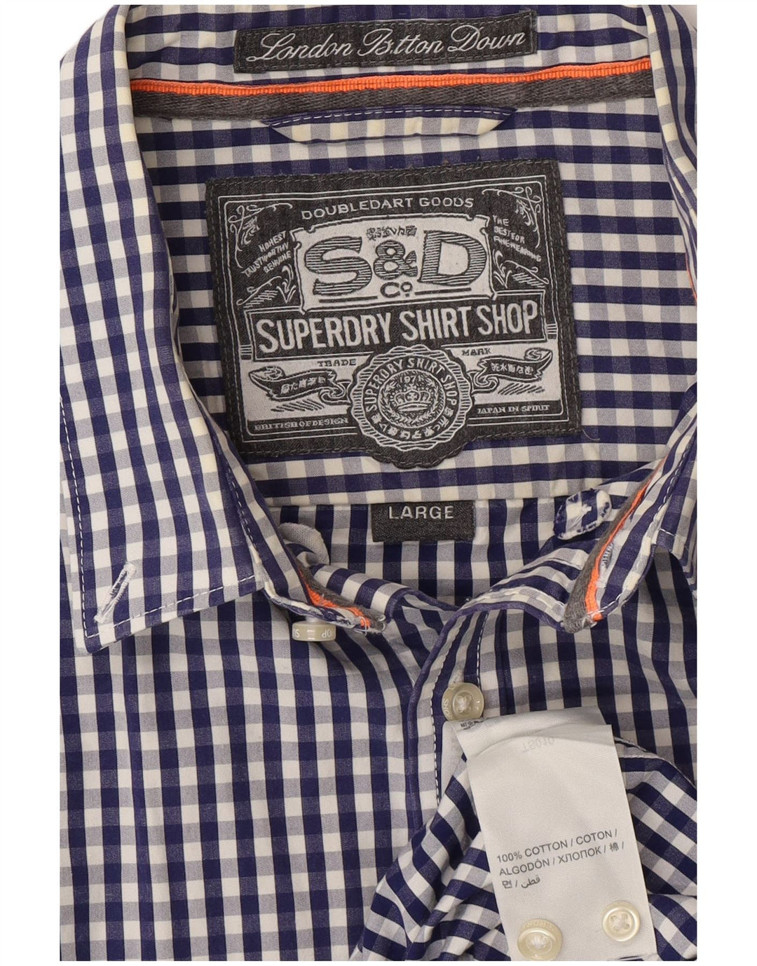 Camisa masculina SUPERDRY grande algodão guingão azul marinho