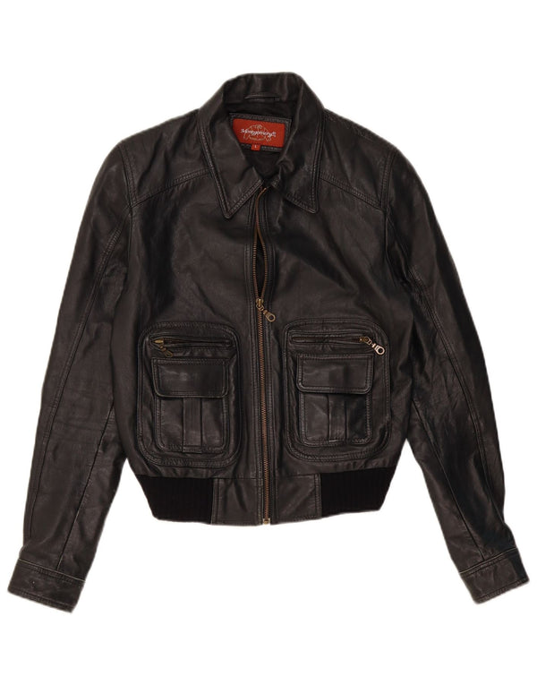 Jaqueta feminina de couro MONTGOMERY UK 14 grande couro preto