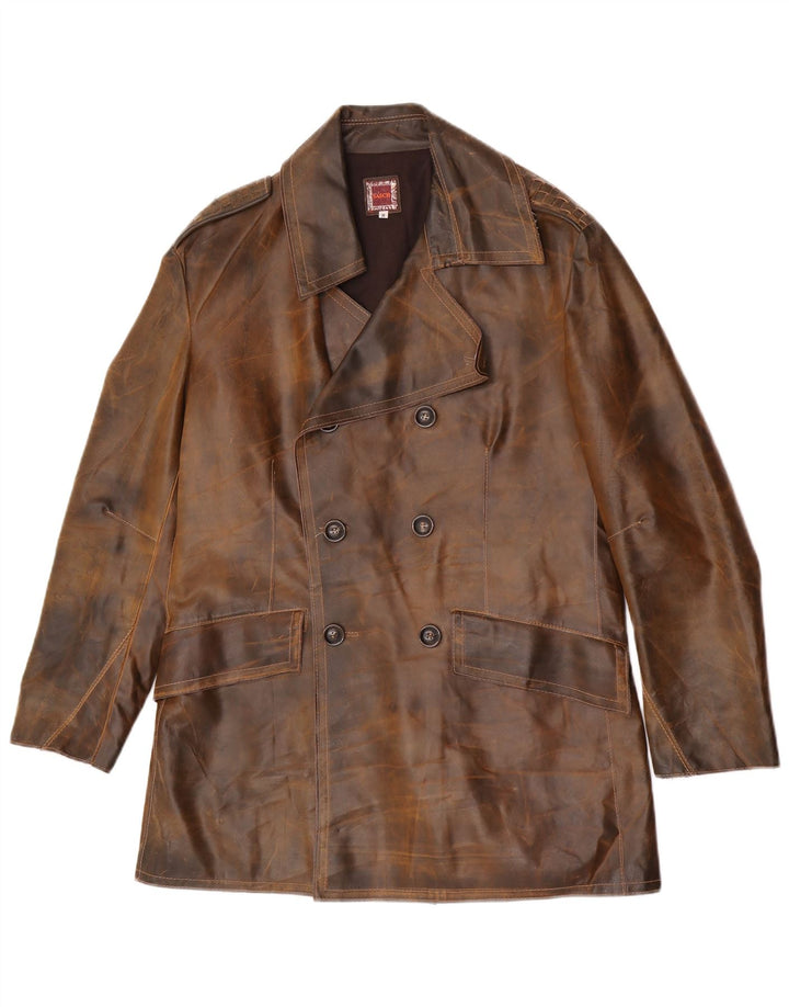 Casaco masculino Sasch de couro com peito duplo Reino Unido 38 couro marrom médio