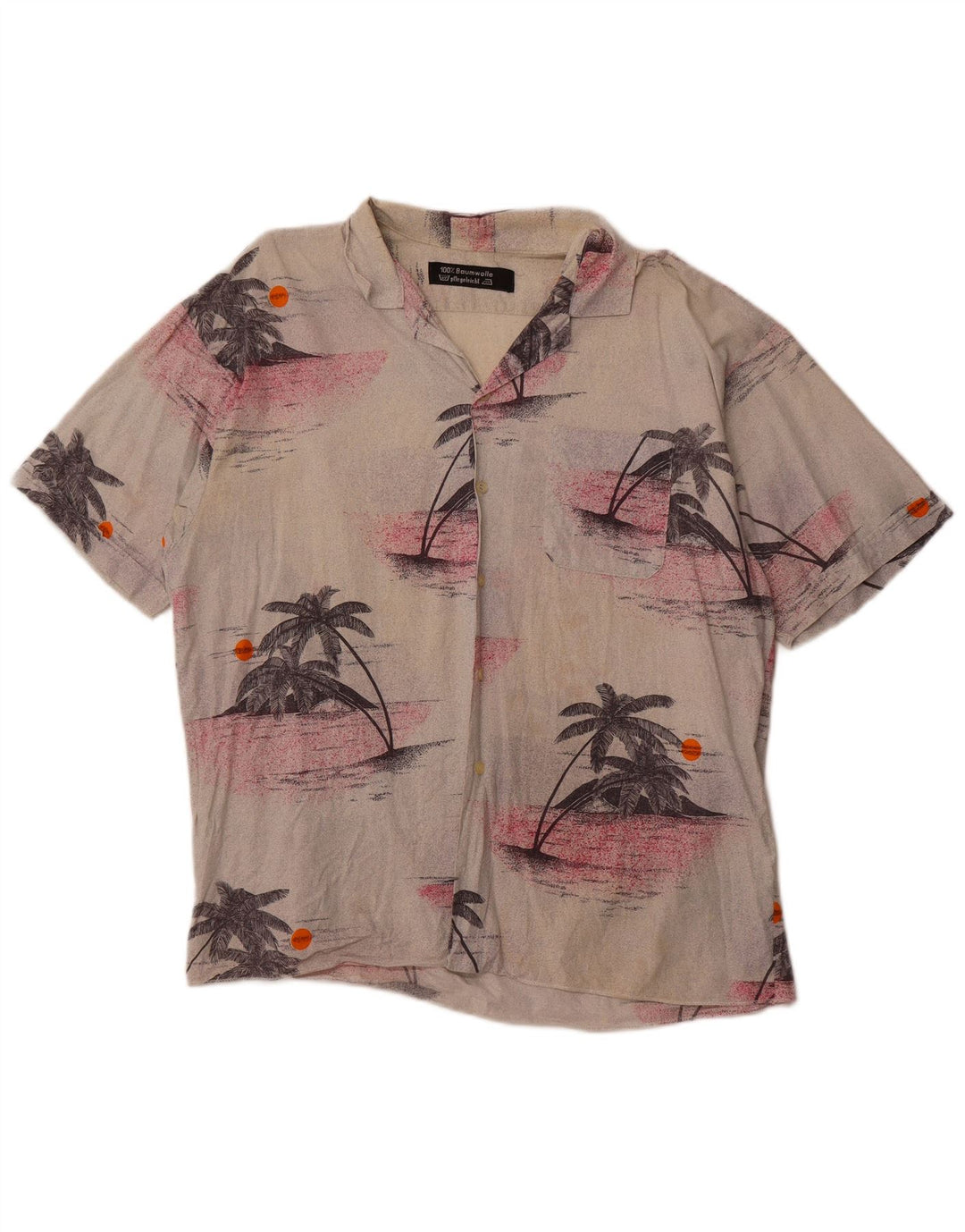 Camisa masculina havaiana de manga curta VINTAGE de algodão floral bege grande