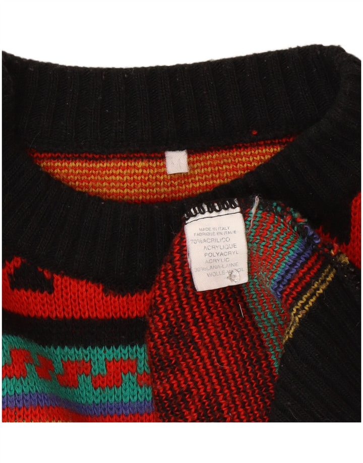 Suéter vintage masculino com gola redonda, médio multicolorido Fair Isle