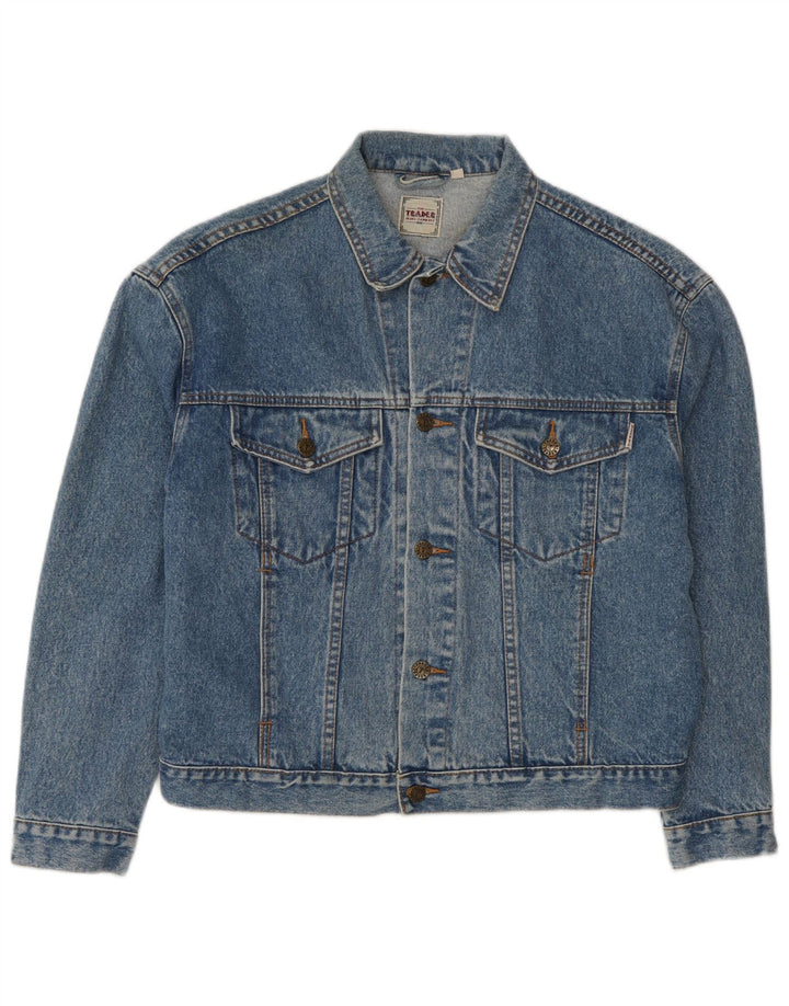 Jaqueta jeans feminina vintage de grandes dimensões Reino Unido 14 algodão azul médio
