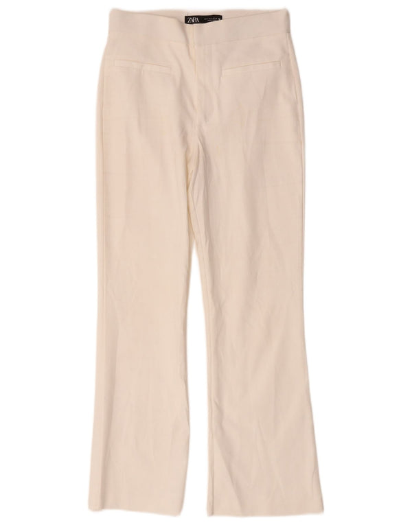 Zara Calça feminina casual bootcut pequena W26 L26 algodão branco