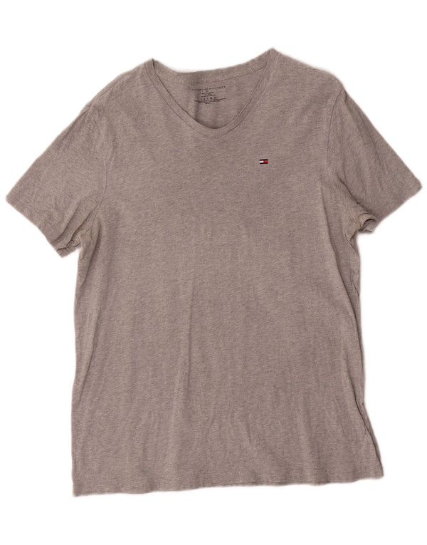Camiseta masculina Tommy Hilfiger Top cinza médio algodão manchado
