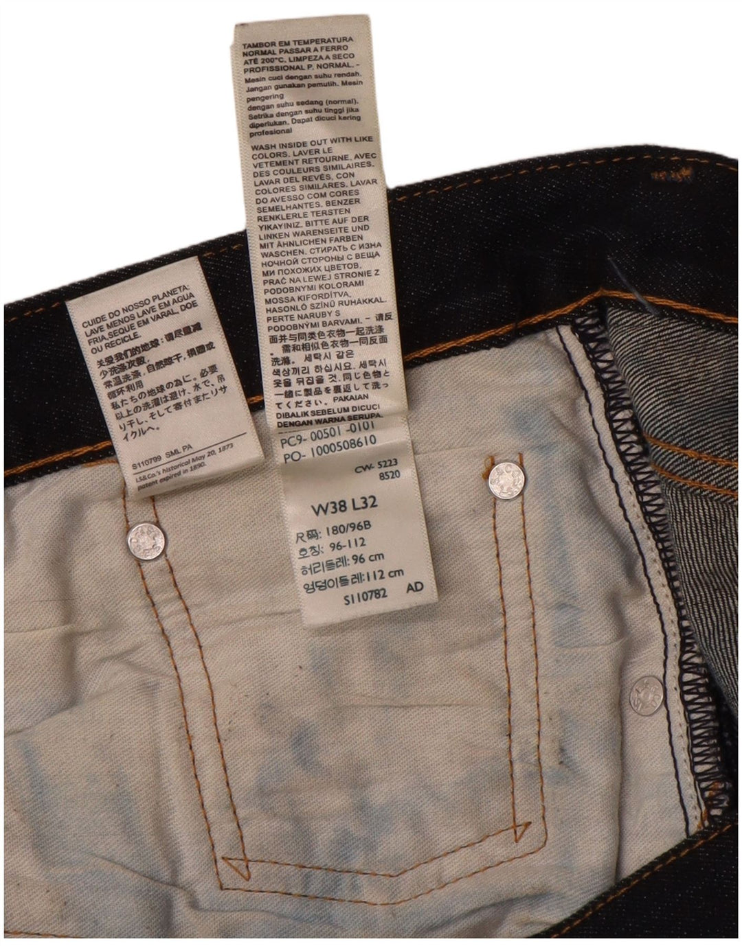Levi's Masculino 501 Straight Jeans W38 L27 Azul Marinho Algodão