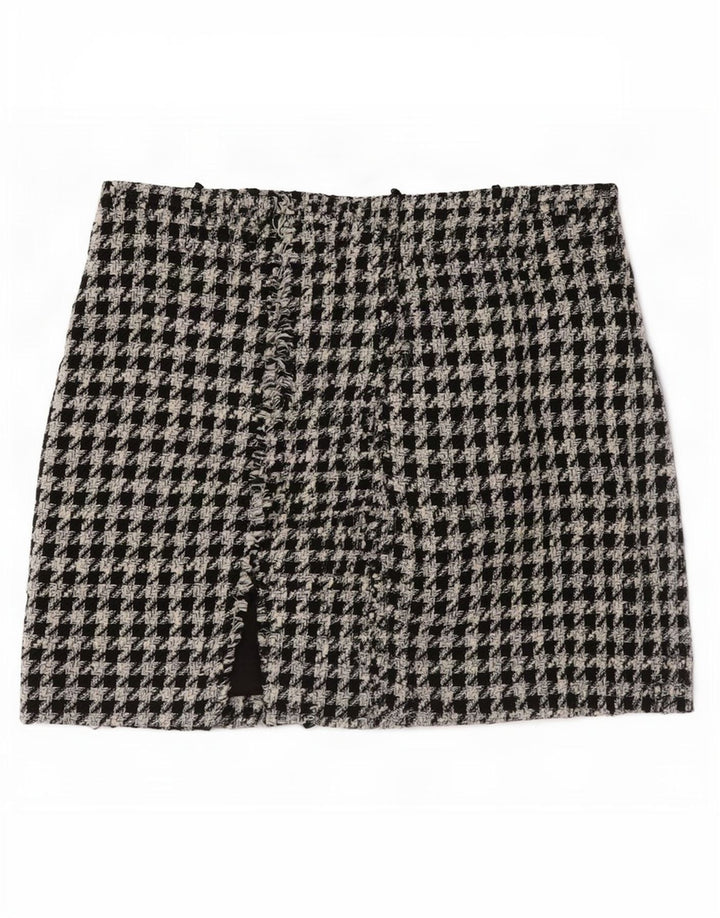 Mini saia feminina Zara pequena W26 poliéster preto houndstooth