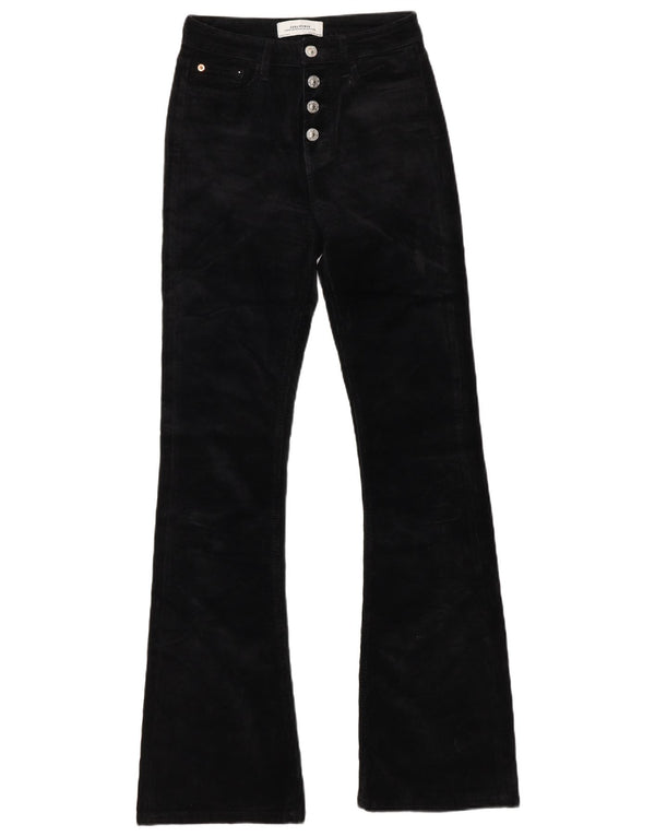 Calça feminina de veludo cotelê Zara EU 34 2XS W24 L32 preta