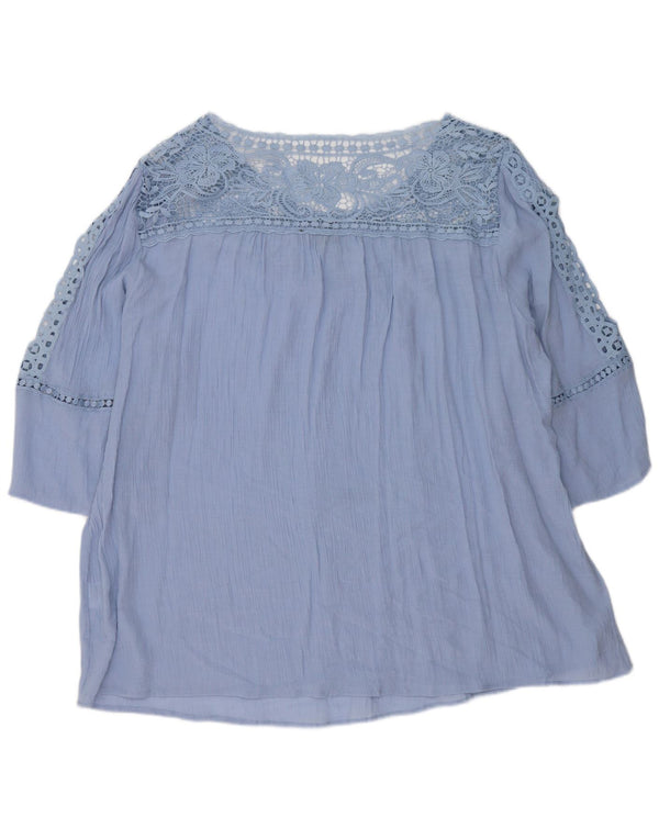Blusa feminina Marks & Spencer Autograph manga 3/4 Reino Unido 26 5XL azul
