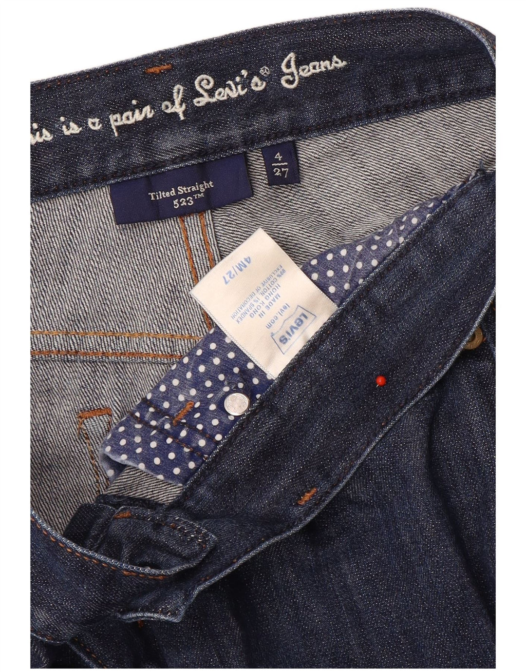 Calça jeans feminina Levi's Tilted Straight US 4 pequena W27 L30 azul algodão
