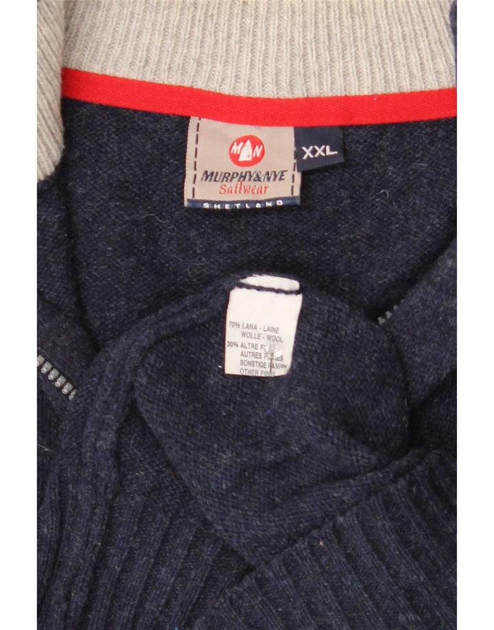 Suéter masculino Murphy & Nye com zíper e gola 2XL lã azul marinho
