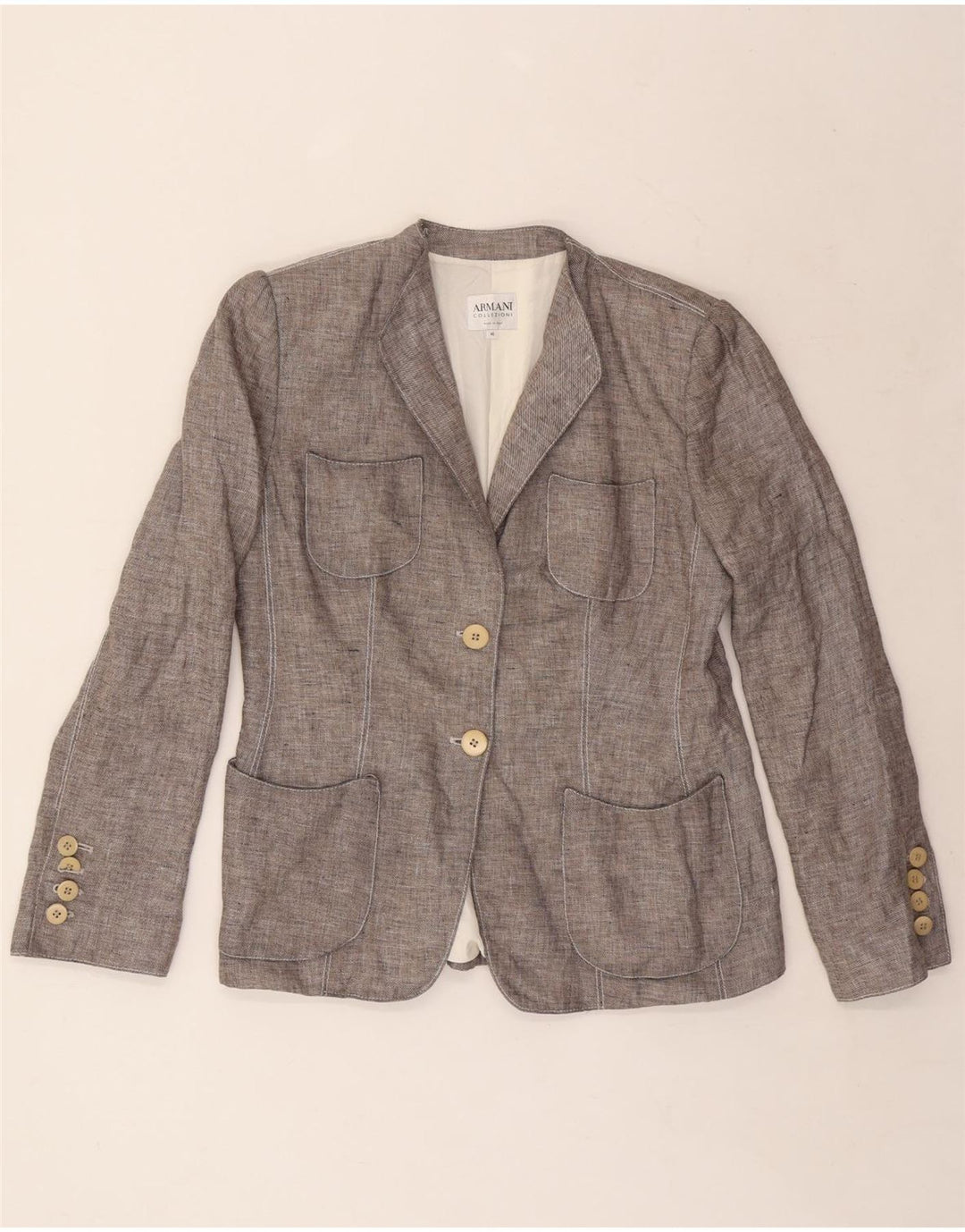Jaqueta Blazer Feminina Armani Collezioni com 2 Botões IT 46 Linho Cinza Grande