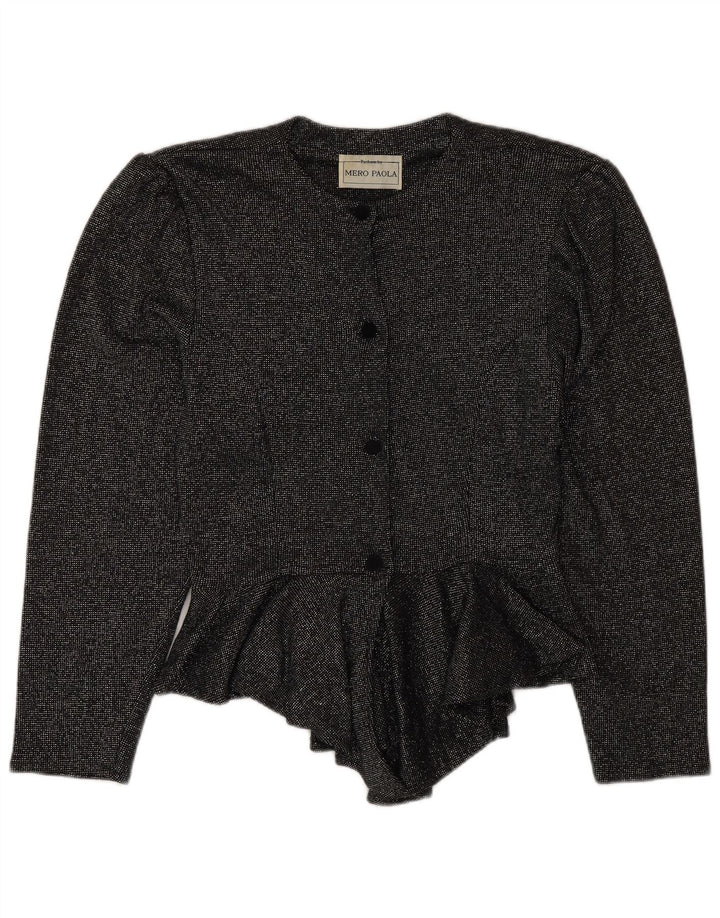 Blusa feminina vintage manga comprida top UK 12 cinza médio