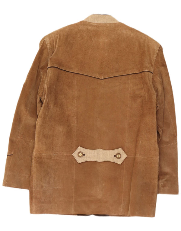 Vintage Mens Suede 3 Button Blazer Jacket UK 36 Small Beige Colourblock