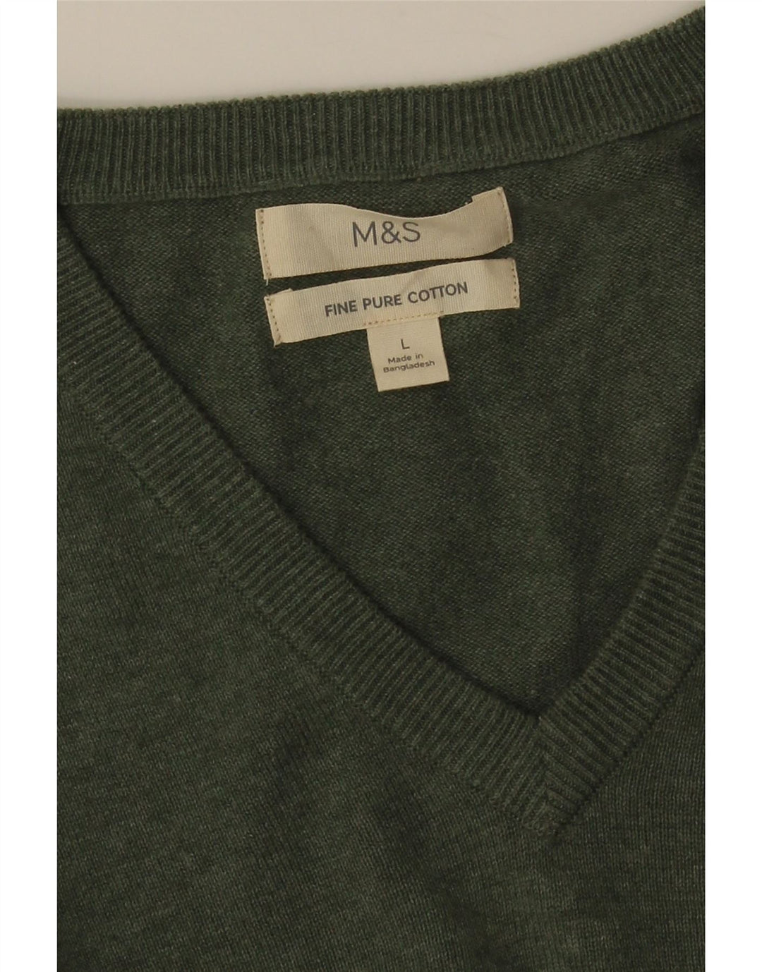 MARKS & SPENCER Suéter masculino com decote em V grande algodão verde
