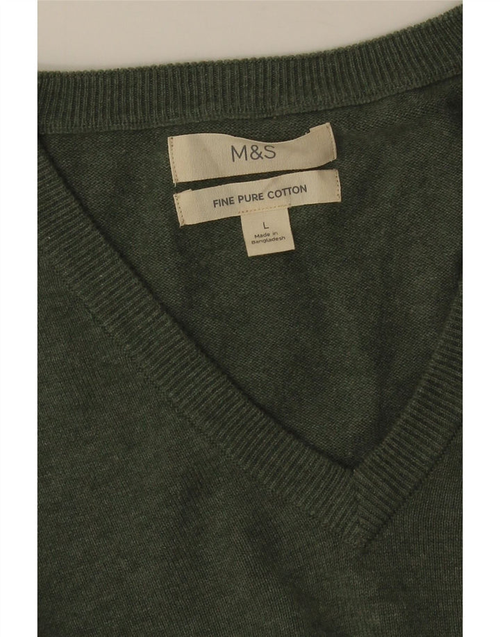 MARKS & SPENCER Suéter masculino com decote em V grande algodão verde