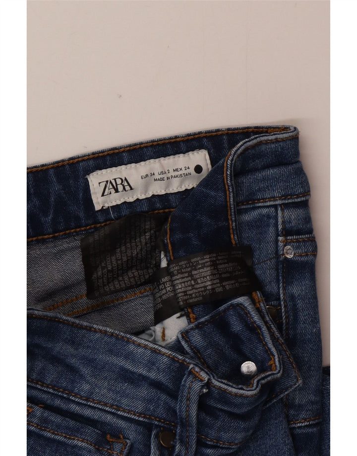 Zara Jeans feminino queimado EU 34 2XS W24 L32 azul algodão