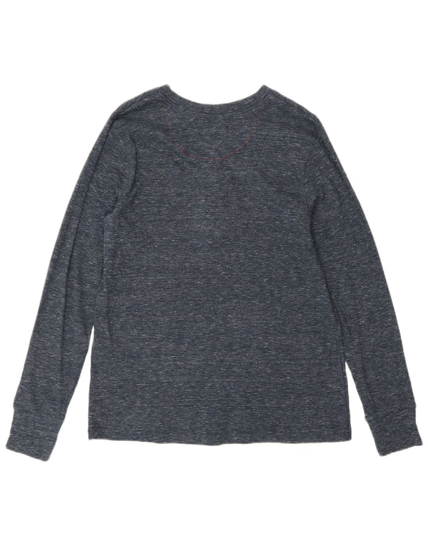 Top feminino Levi's manga comprida UK 12 médio azul marinho algodão manchado clássico