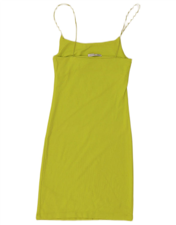Vestido de verão feminino Zara UK 12 algodão verde médio