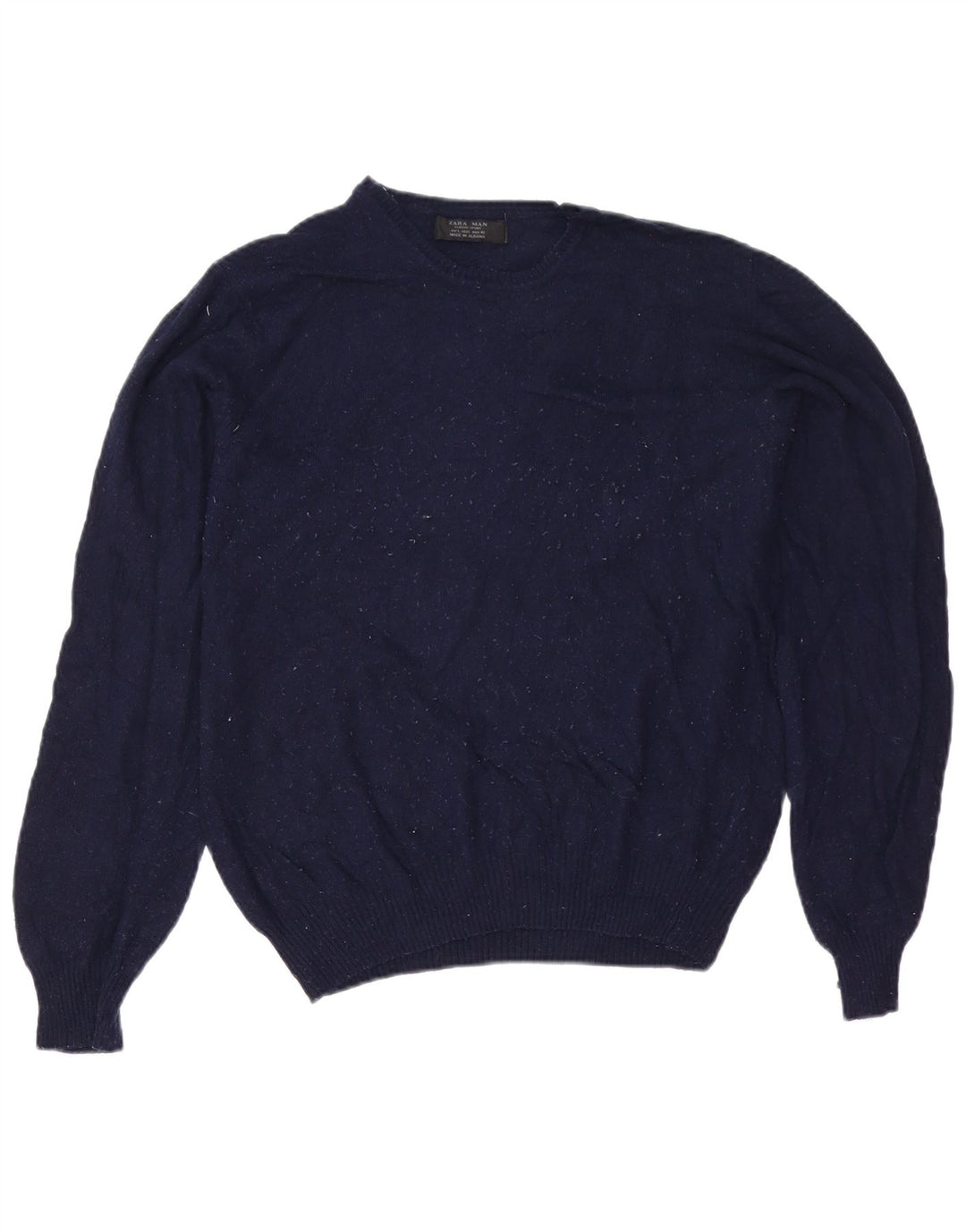 Zara Suéter masculino com gola redonda, grande viscose azul marinho