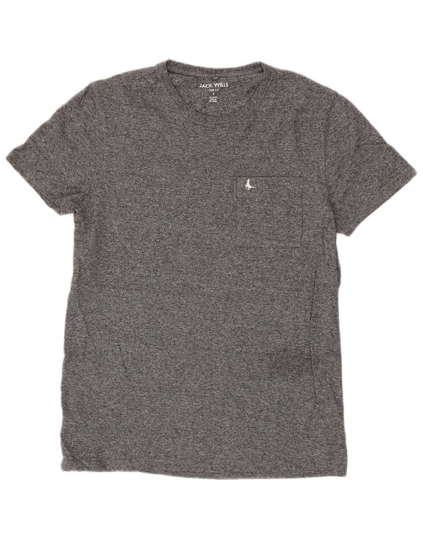 Jack Wills Camiseta masculina slim fit top pequeno algodão manchado cinza
