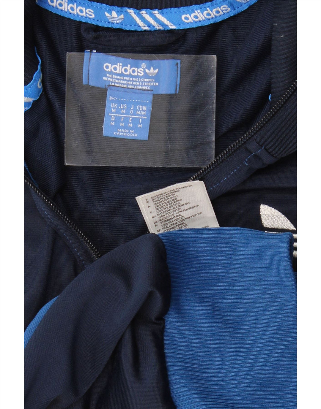 ADIDAS Mens Tracksuit Top Jacket Médio Azul Marinho Colourblock Poliéster