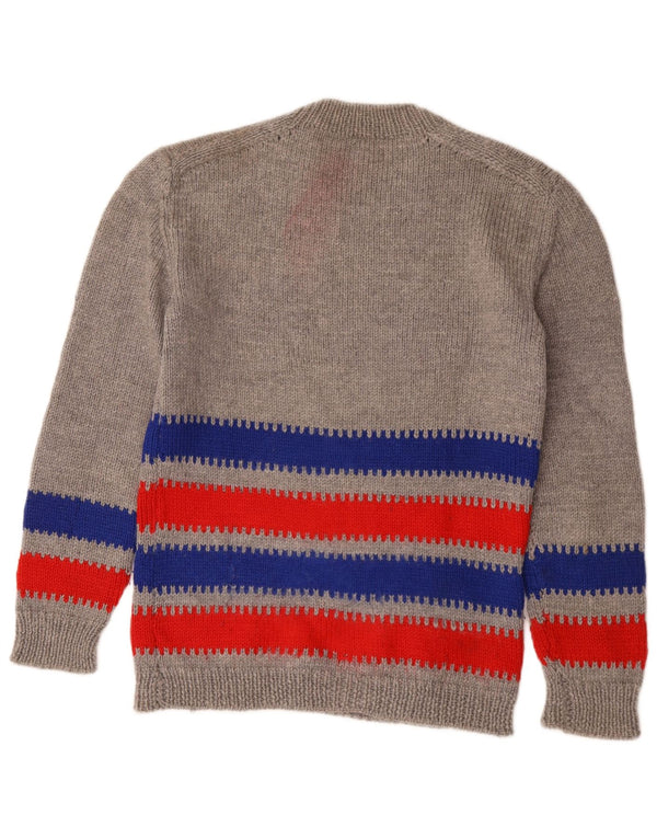 Suéter feminino vintage com gola redonda UK 14 listrado cinza médio