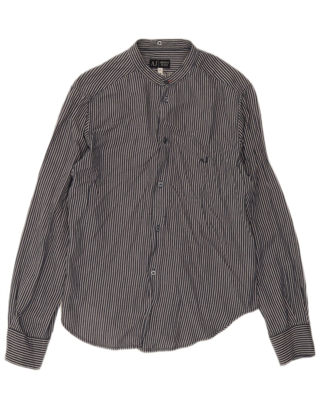 Camisa masculina Armani Jeans grande listrada azul marinho de algodão