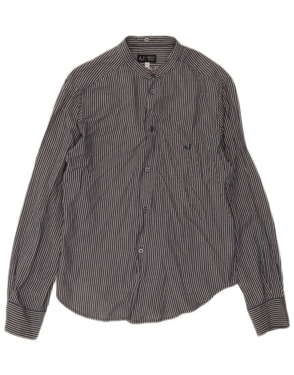 Armani Jeans Mens Shirt Large Navy Blue Striped Cotton