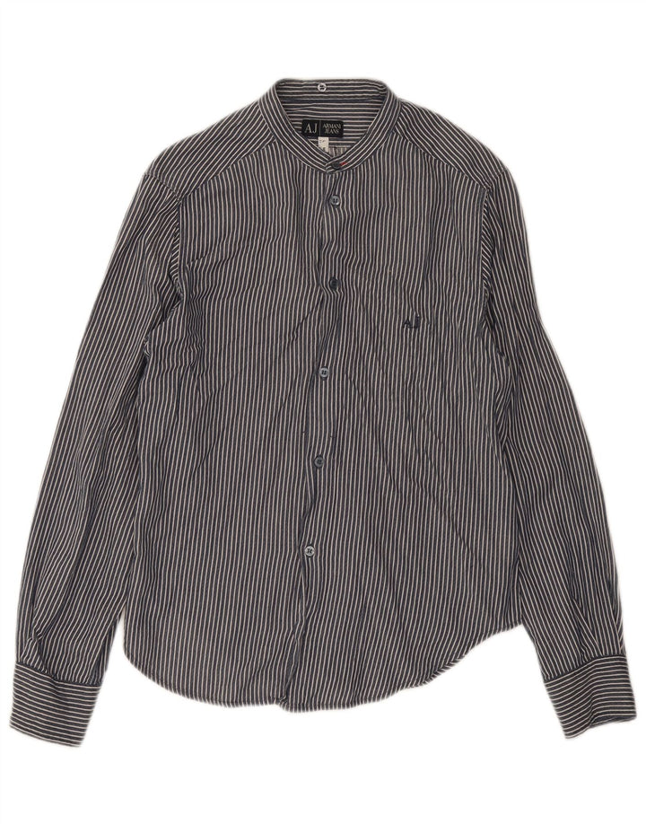 Camisa masculina Armani Jeans grande listrada azul marinho de algodão