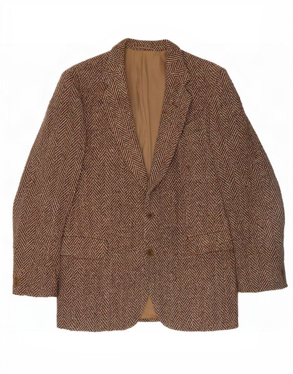 Jaqueta blazer masculina vintage com 2 botões Reino Unido 38 espinha de peixe marrom médio