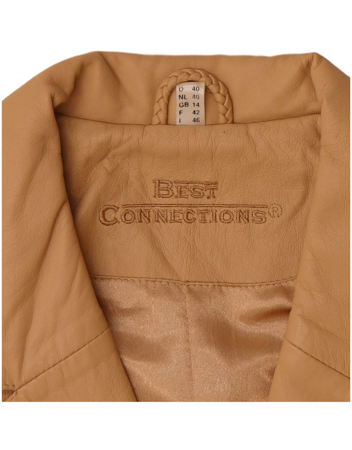 Casaco de couro feminino vintage Reino Unido 14 couro bege grande
