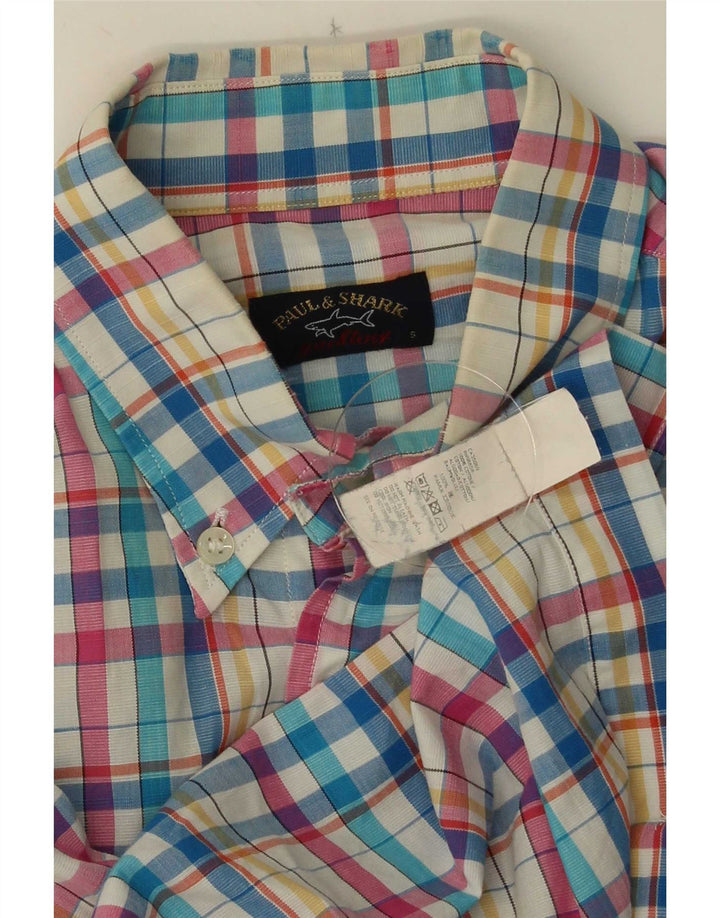 Camisa masculina de manga curta Paul & Shark pequena de algodão xadrez multicolorido