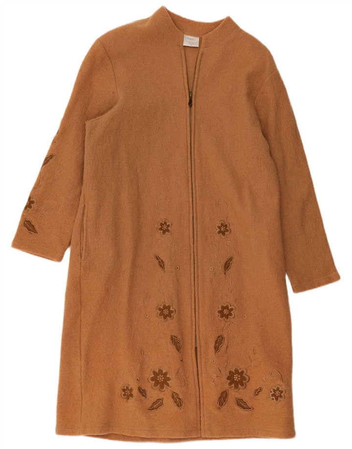 Sobretudo feminino vintage UK 22 3XL lã floral bege